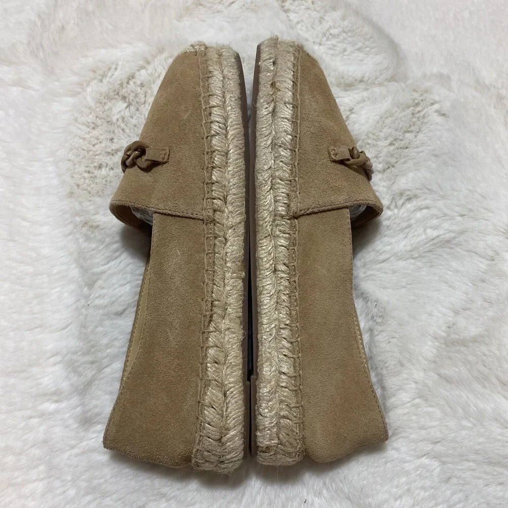 Talbots Hadley Women's 6 Tan Suede Espadrille Loafers‎ Chain Link Detail Boho